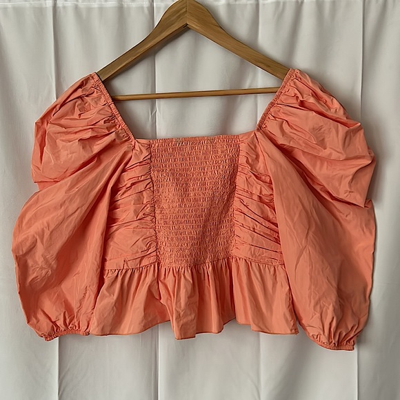 Zara Super Sexy Coral Puff Sleeve Crop Top Shirt **Size L** 🔥🔥 - Picture 2 of 5